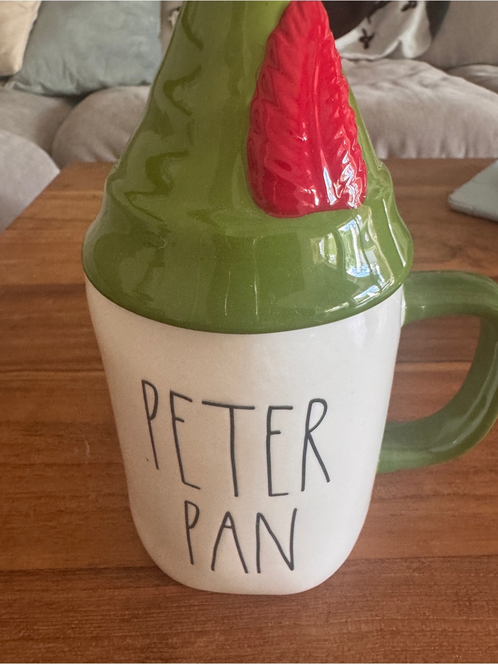SALE - Rae Dunn Disney Peter Pan Lidded Feather Cap Coffee Mug